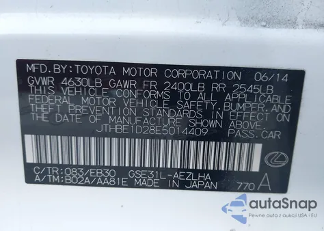 2014 Lexus Is 350 from USA, damaged, VIN JTHBE1D28E5014409